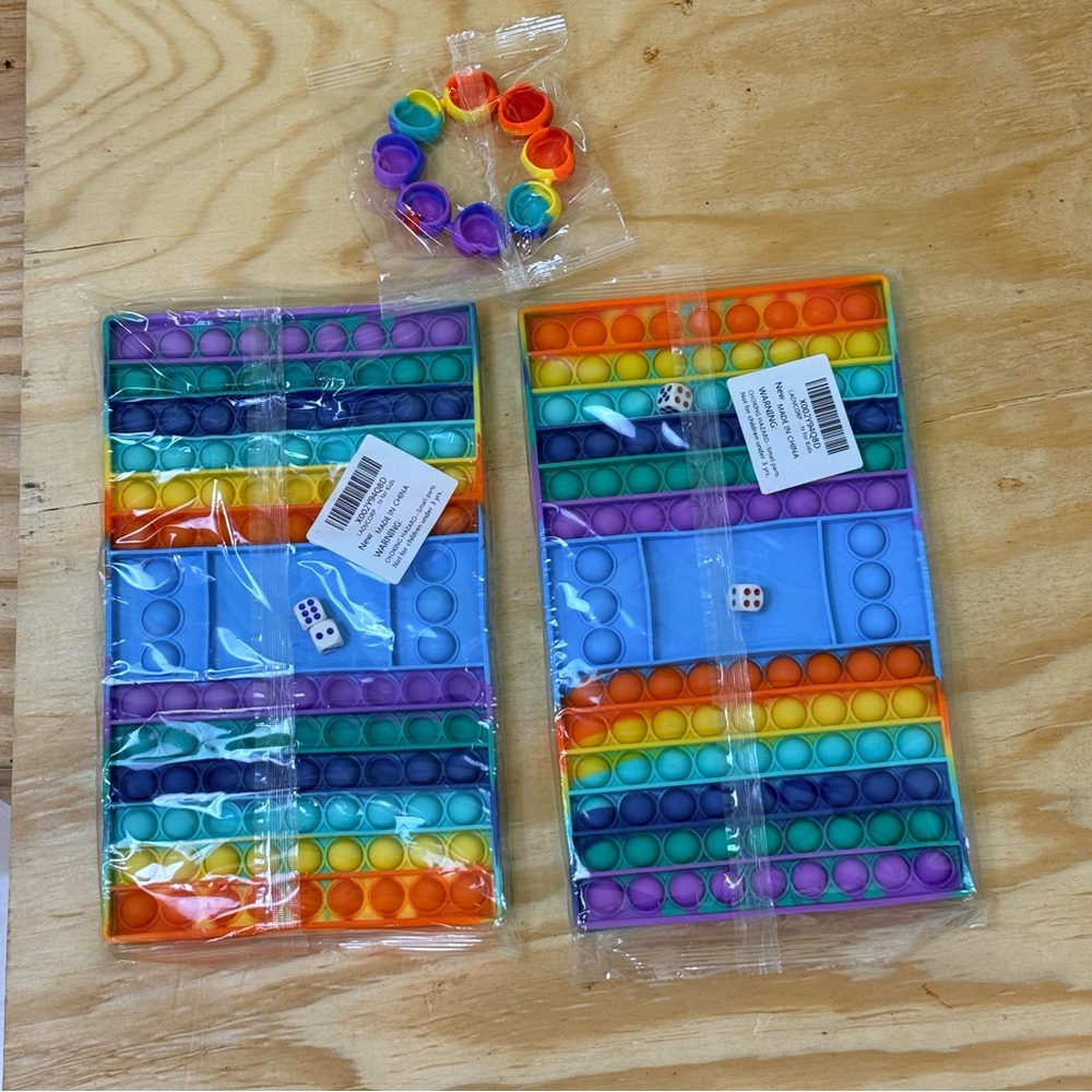 Rainbow Pop It Board Game Set | Fidget Toy w/ Dice & Wearable Rings | New